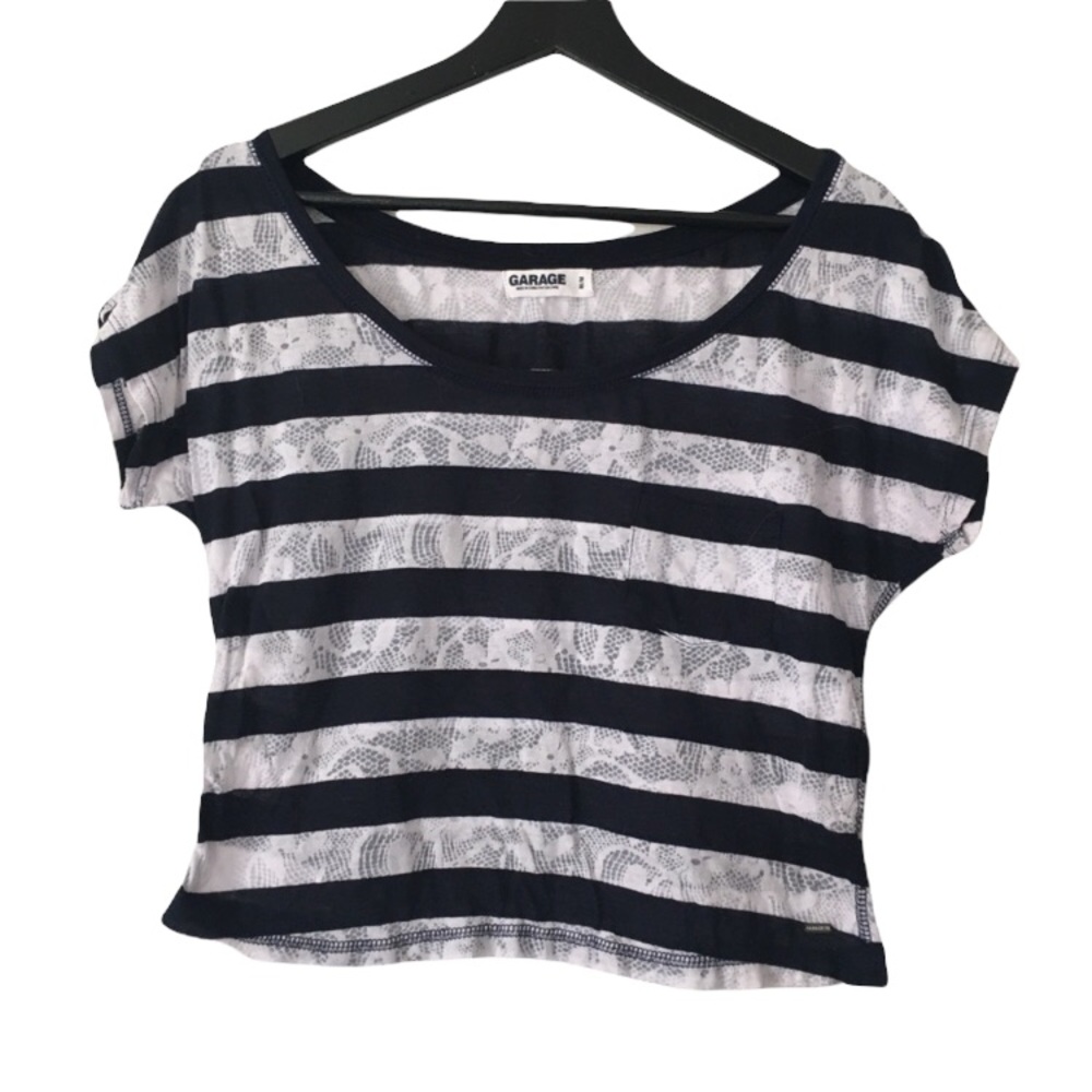 Garage Sheer Striped Crop Top Medium